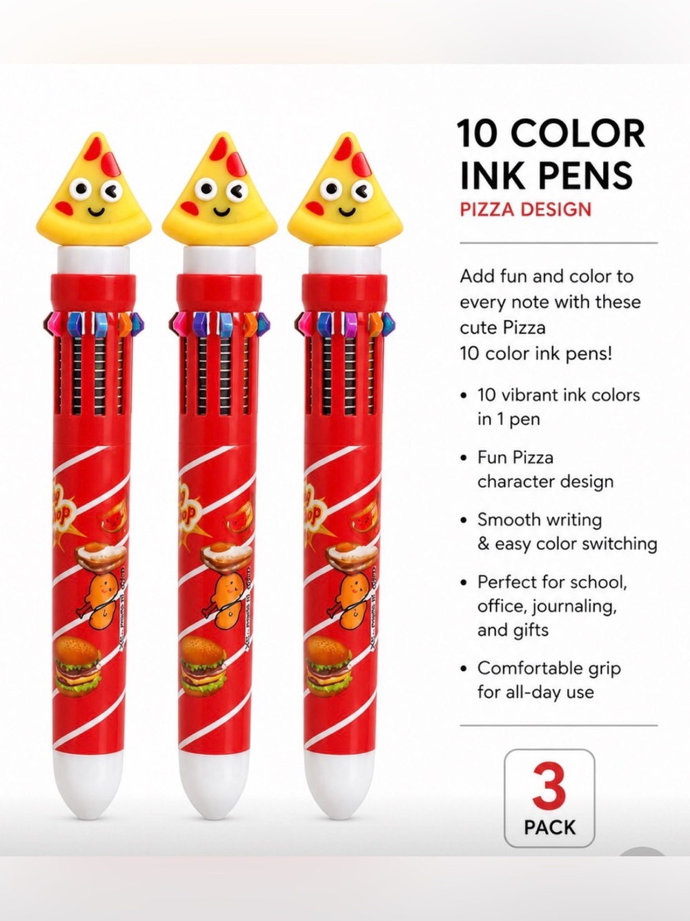 3 CUTE KAWAII CANDY SHOP NOVELTY PEPPERONI PIZZA PENS
